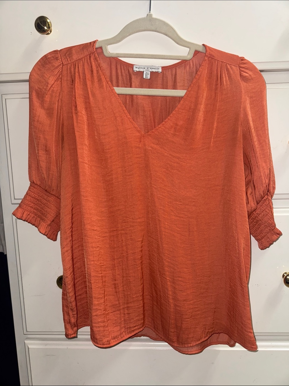 Orange V-Neck Short Sleeve Blouse